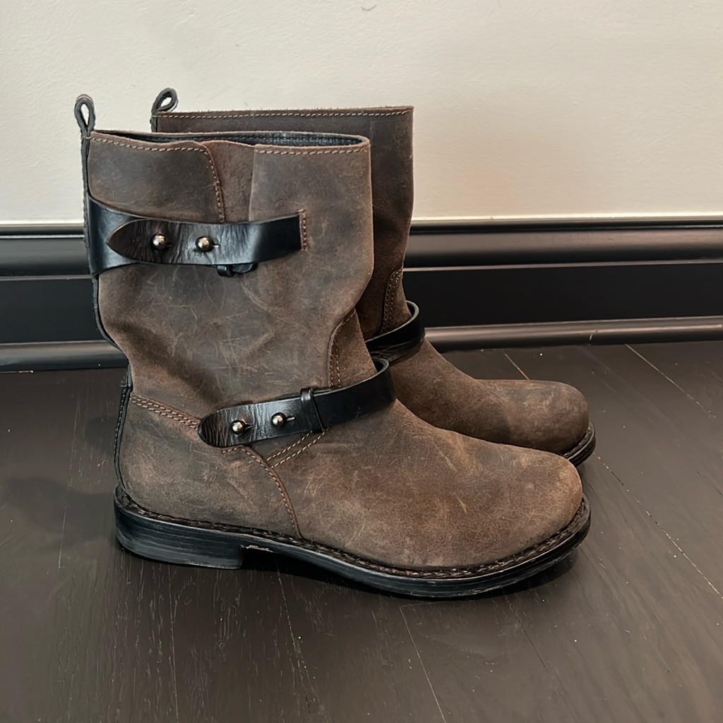 Rag & Bone Moto Boot In Brown Grey Leather Size 37.5